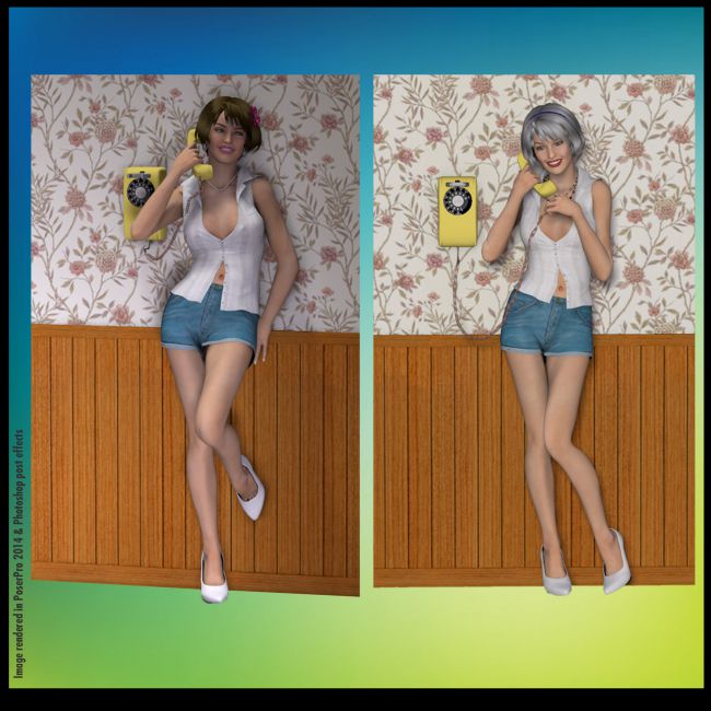 On The Phone Pin Up Poses For V4 The Vintage Set 3d Models For