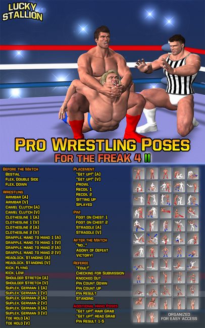 Pro Wrestling Poses for F4 II | 3d Models for Daz Studio and Poser