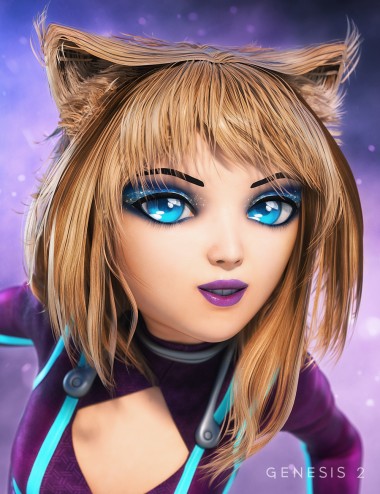 Anime Kitten Hair for Genesis 2 Female(s)