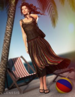 Maxi Skirt Outfit and Purse for Genesis 2 Female(s)