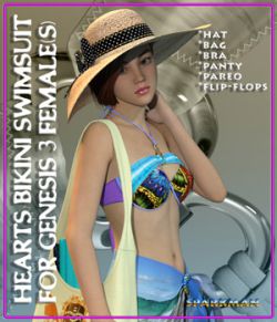 Hearts Bikini Swimsuit for DAZ Genesis 3 Female