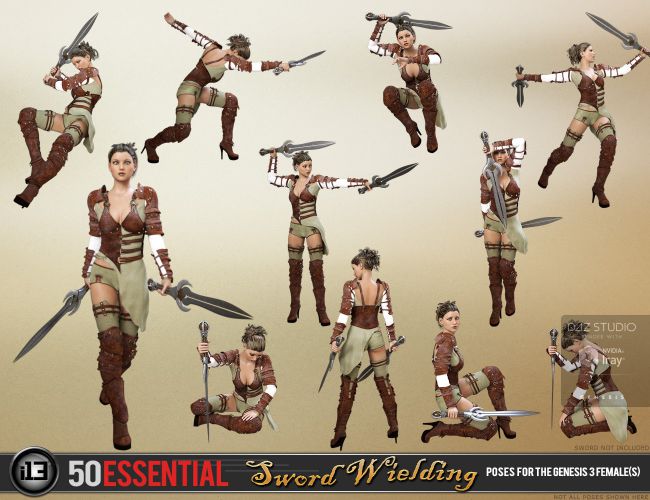 i13 50 Essential Sword Wielding Poses | 3d Models for Daz Studio and Poser