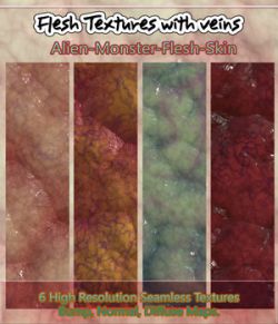 6 Seamless Flesh Textures with Veins and Bump, Normal and Diffuse Maps