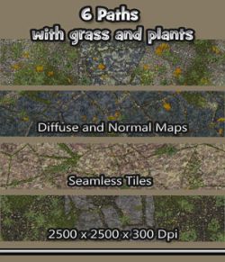 6 Seamless Paths with grass, plants, normal and diffuse maps