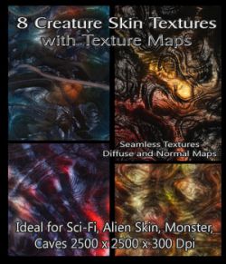 8 Seamless Creature Skin Textures with Texture Maps: Diffuse and Normal