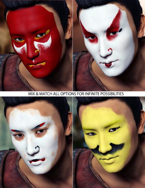 Extreme Closeup: Kabuki Inspired Face Paints for Genesis 3 Male(s)