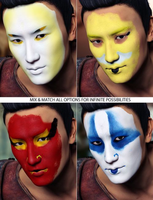 Extreme Closeup: Kabuki Inspired Face Paints for Genesis 3 Male(s)