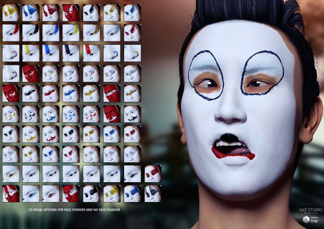 Extreme Closeup: Kabuki Inspired Face Paints for Genesis 3 Male(s)