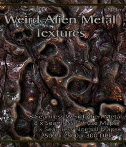 8 Seamless Weird Alien Metal Textures with Normal and Diffuse Maps
