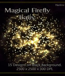 Magical Firefly Balls - 15 Designs on Black Background.