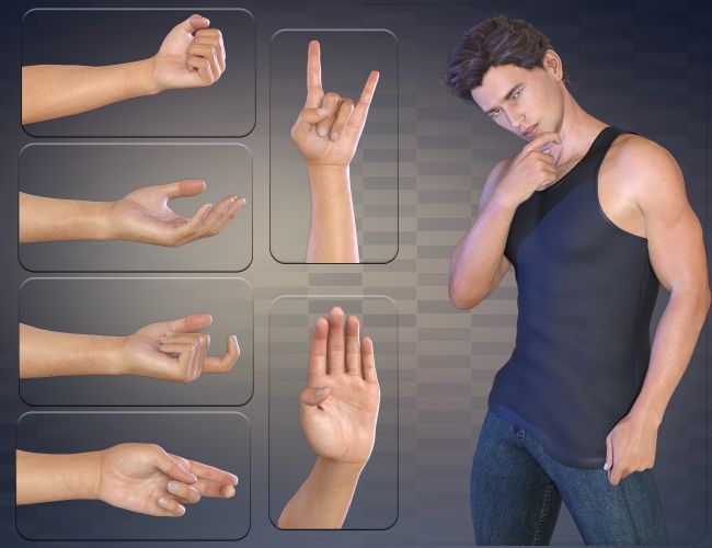 10 male hand poses 3D model | CGTrader