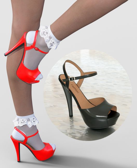 Platform Sandals & Socks For G3F | Footwear for Poser and Daz Studio