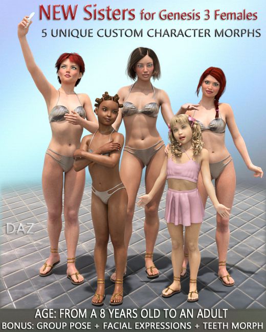 NEW Sisters for G3F - Full Custom Character Morphs