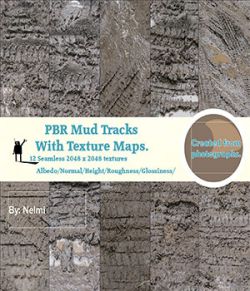 12 Mud Tracks PBR Textures with Texture Maps