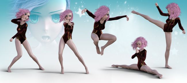 Cinnamon Skin Biracial Girl in Fuchsia Body Suit Anime Style Fighting Pose  · Creative Fabrica