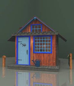 Blue-Trimmed Garden Shed For Vue