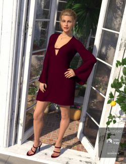 dForce Bell Sleeve Shift Dress for Genesis 8 Female(s)