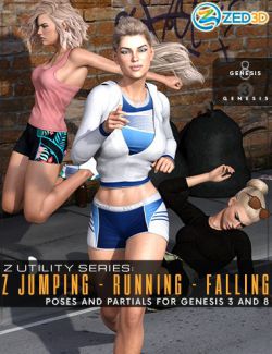 Z Utility Series: Jumping Running Falling- Poses and Partials for Genesis 3 and 8