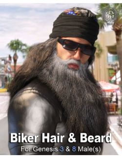 Biker Hair and Beard For Genesis 3 and 8 Male(s)