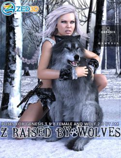 Z Raised By Wolves Poses for Genesis 3 and 8 Female and Wolf 2.0