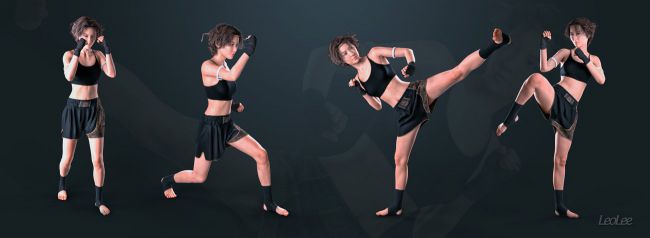 MUAY THAI KICKS for Genesis 8 Female 3D Figure Assets PainMD