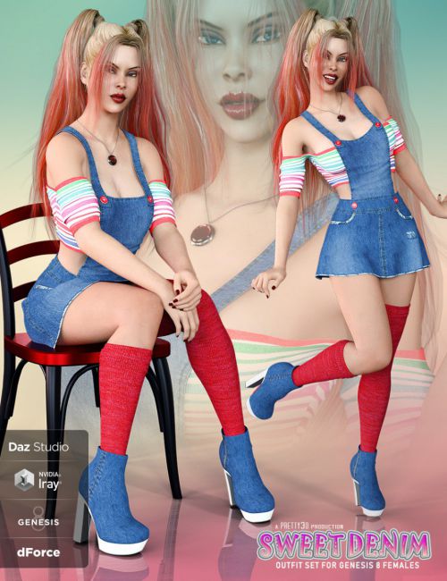Sweet Denim Outfit Set for Genesis 8 Female(s)