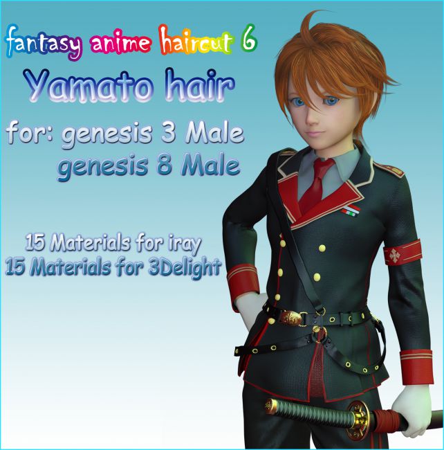 Fantasy Anime Haircut 8 Natsuo Hair for G3M G8M 3D Figure Assets muwawya