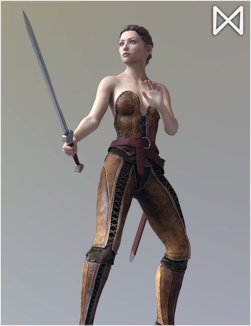 a long loose hair female warrior holding a sword