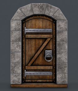 Ancient wooden door(animated) 3d model