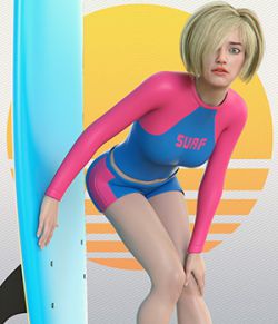 Surfer Girl Outfit and Surfboard for Genesis 8 Female