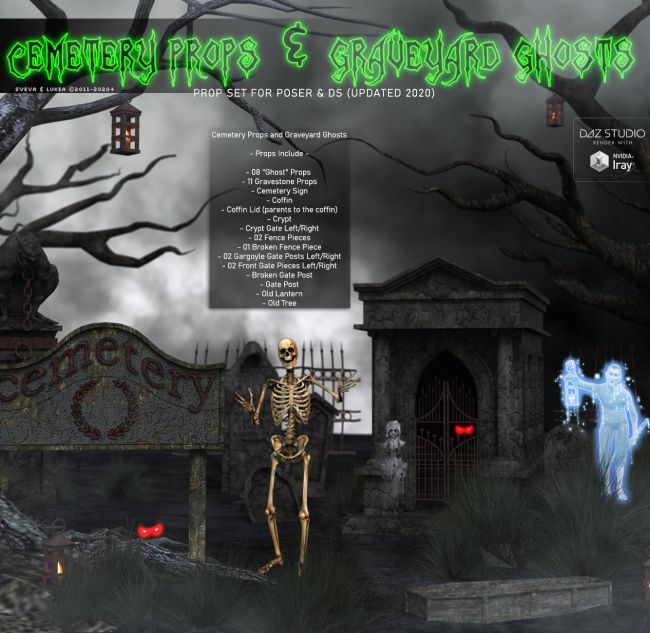 Cemetery Props and Graveyard Ghosts | 3d Models for Daz Studio and Poser