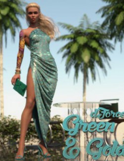 dForce Green & Gold Dress for Genesis 8 and 8.1 Female