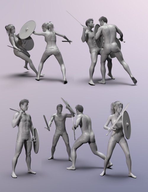 Premium Vector | Gladiators holding swords. fighting characters in action  poses
