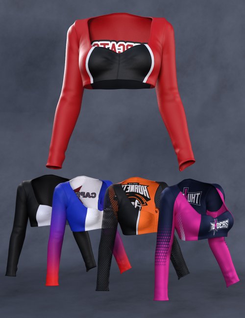 Cheerleading Squad Outfit Long-Sleeve Top for Genesis 8 and 8.1 Females