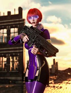 Cyberpunk Droid Sniper Rifle Poses for Genesis 8 and 8.1 Female