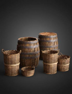 The Alchemist Workshop Props- Barrels and Baskets