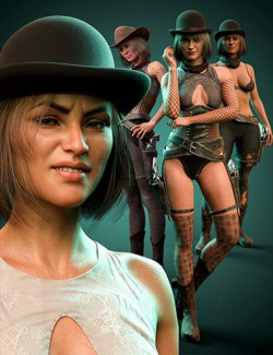 M3D Western Outfit, Hat/Hair, and Weapon for Genesis 8 and 8.1 Female