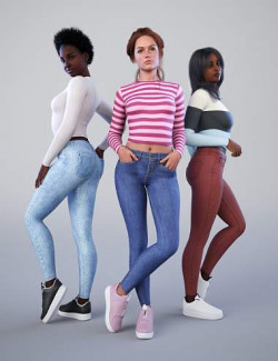 NG High Waist Skinny Jeans Outfit Poses for Genesis 9 and Victoria 9