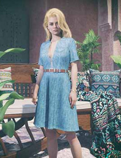 dForce Women Short Sleeve Jean Dress for Genesis 8 Females and Genesis 9