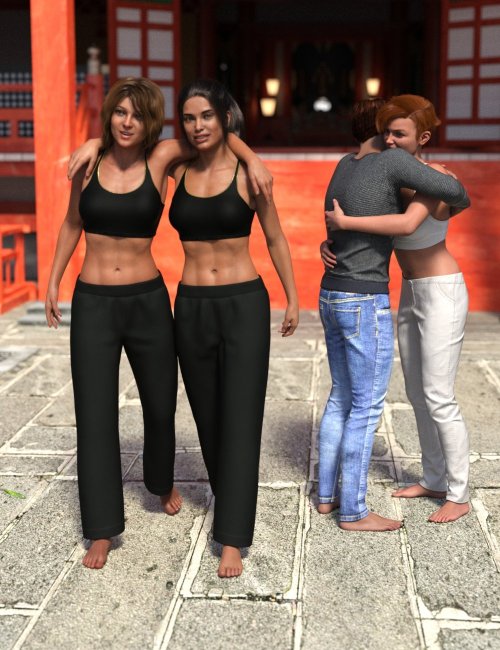 Four friends pose for the camera outdoors - Stock Image - Everypixel