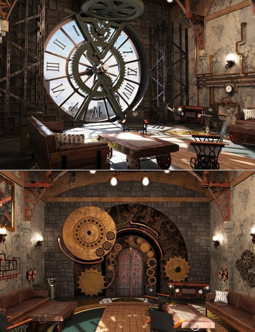 3D clock face 3d Steampunk clock bundle