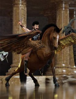 Pegasus Rider Hierarchical Poses for Horse 3, Pegasus Wings and Genesis 9 Base