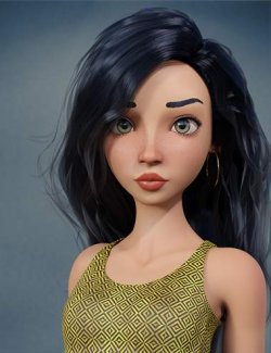 Cartoon Adult Female Character, Hair, and Outfit for Genesis 9