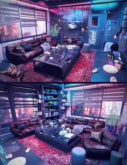 Cyberpunk Condo Living Room