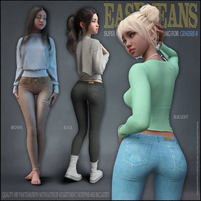 Easy Cropped Jeans for Genesis 8 and 8.1 3D Figure Assets