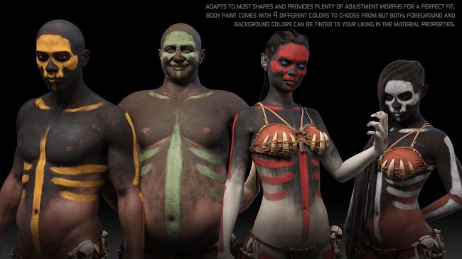 STF Tribal Witch Doctor Undies and Body Paint for Genesis 9 and Genesis 8  Female