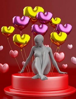 Pedestal With Gold and Pink Heart Balloons