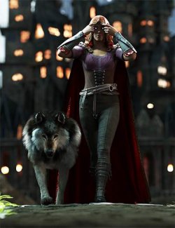 Red Hood Poses for Genesis 9 Feminine and Daz Dire Wolf