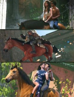 Couple's Horseback Riding Poses for DAZ Horse 3 and Genesis 9