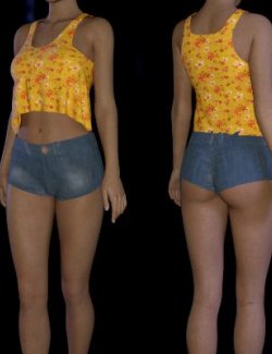 Yellow Short Top With Short Jeans Hotpants GEN8 Female